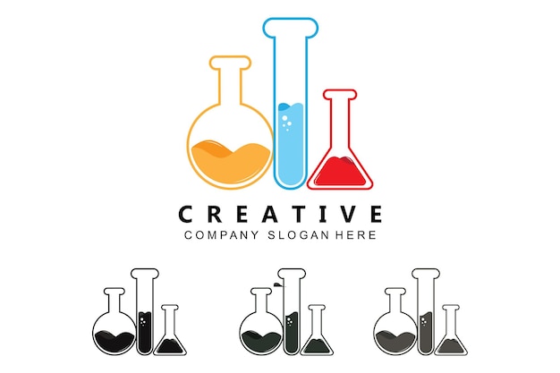 Design della bottiglia del laboratorio di prova con logo health medical lab