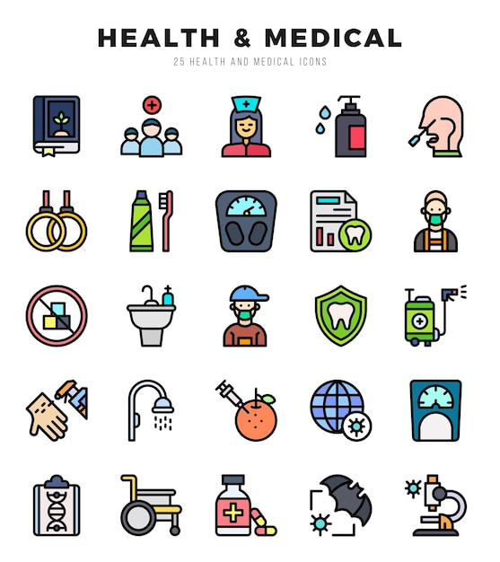 HEALTH MEDICAL Lineal Color icons collection Lineal Color icons pack Vector illustration