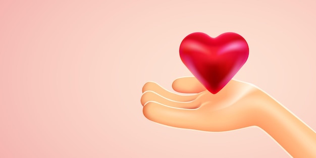Carità di medicina sanitaria o concetto di giorno di san valentino primo piano della mano che tiene il cuore rosso