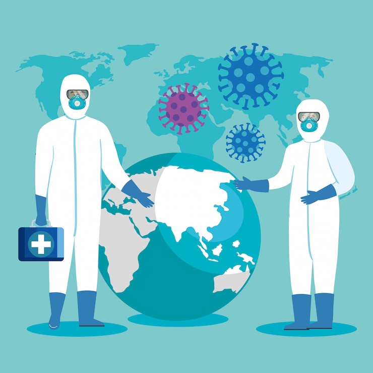 Vector health professionals with protective clothing