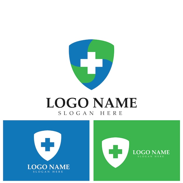 Health protection with shield logo design vector template for medical or insurance companyvector