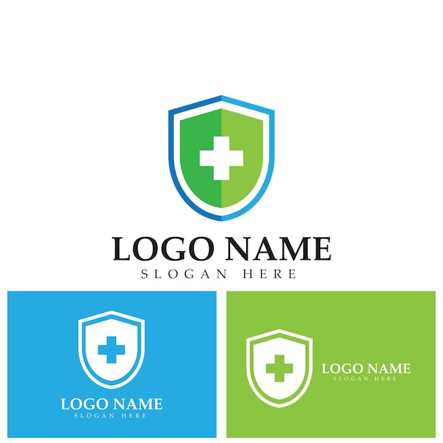 Health protection with shield logo design vector template for medical or insurance companyvector