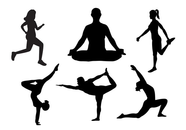 Collezione di silhouette di salute progettazione di icone di yoga