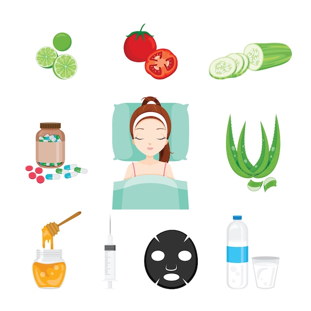 Health skin face and body objects set