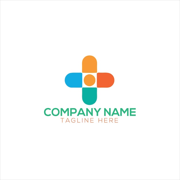 Health technology logo template Medicine blue cross pixel