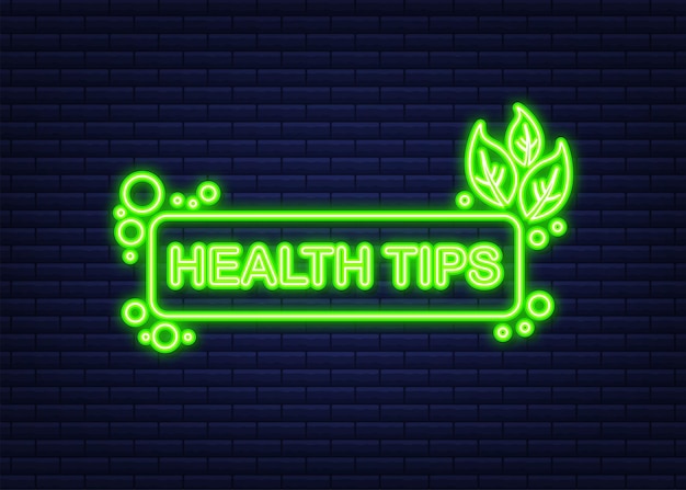 Health tips, badge. neon icon. vector stock illustration.