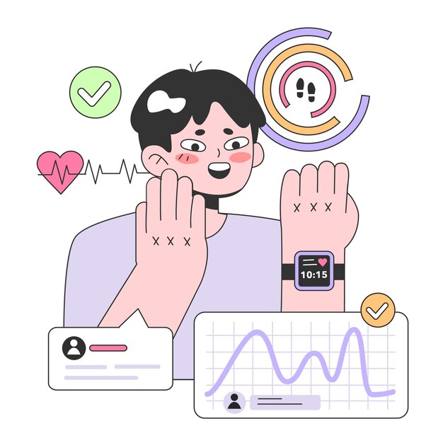 健康トラッカー スマートウォッチ キャラクター 電子ガジェットを使用して 体の活動や心拍を監視します