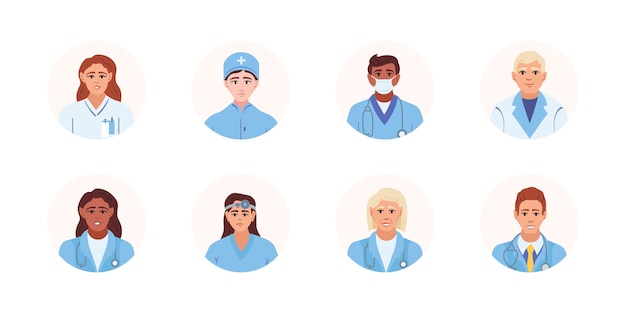 Health worker hand-drawn cartoon avatar set