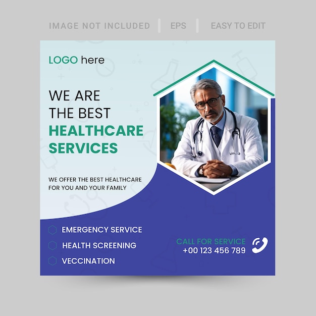 Vector healthcare banner or square flyer for social media post template