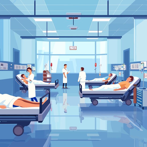 Vector healthcare_clinic_interior_with_patients_lying