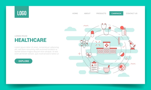 Healthcare concept with circle icon for website template