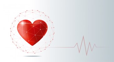 Concetto di assistenza sanitaria con cuore rosso protetto in scudo sfera poligonale