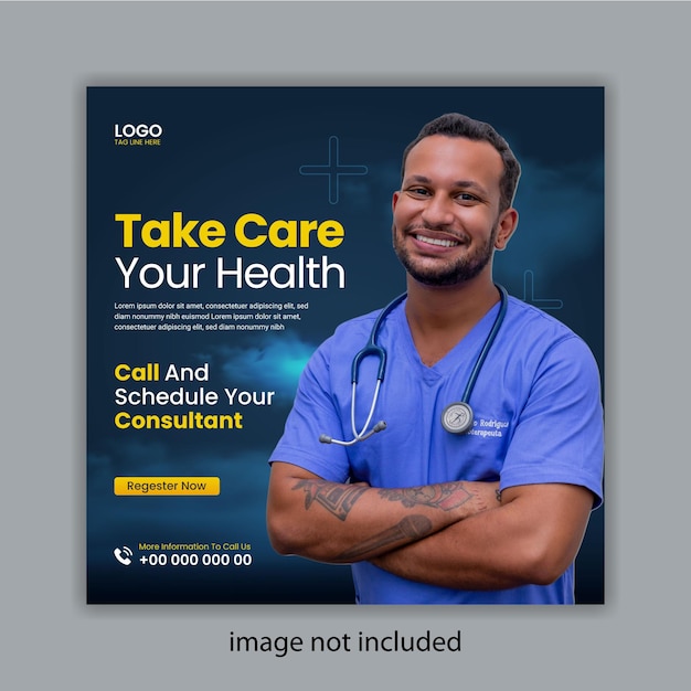 Vector healthcare consultant banner or rectangular flyer for social media submit template