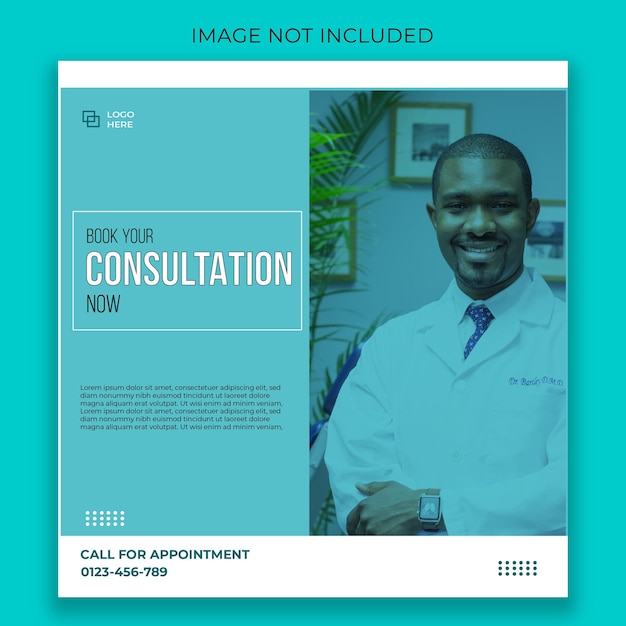 Vector healthcare consultant banner or square flyer for social media post template