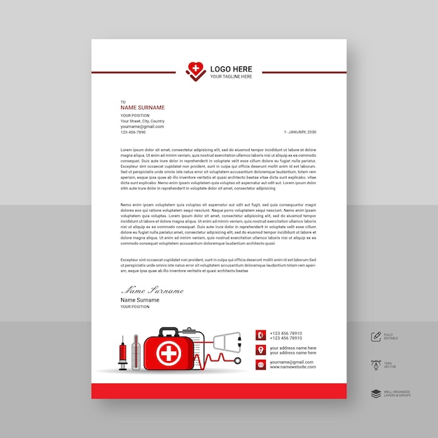 Vector healthcare doctor medical letterhead format design