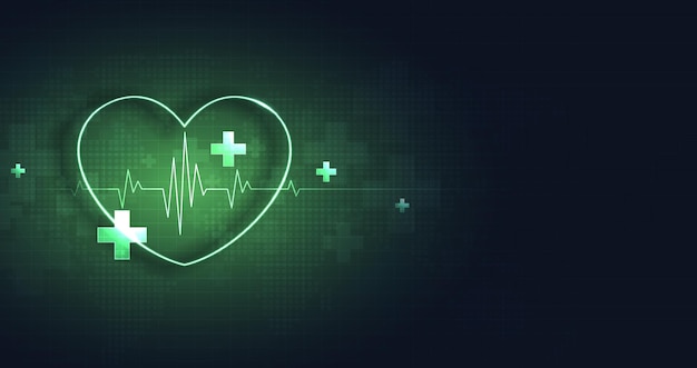 Healthcare heart shape with green cardio pulse heartbeat lone medical abstract background modern simple design icon sign or logo vector design