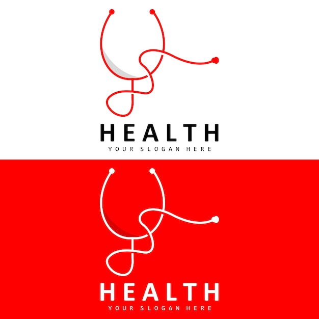 Healthcare logo infermieristica e design del benessere icona dello stetoscopio e semplice onda vettoriale di linea