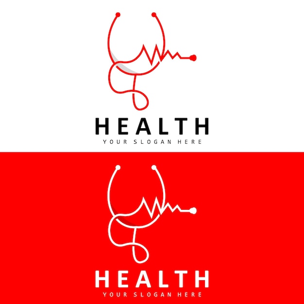 Healthcare logo nursing and wellness design stethoscope icon and simple line vector wave