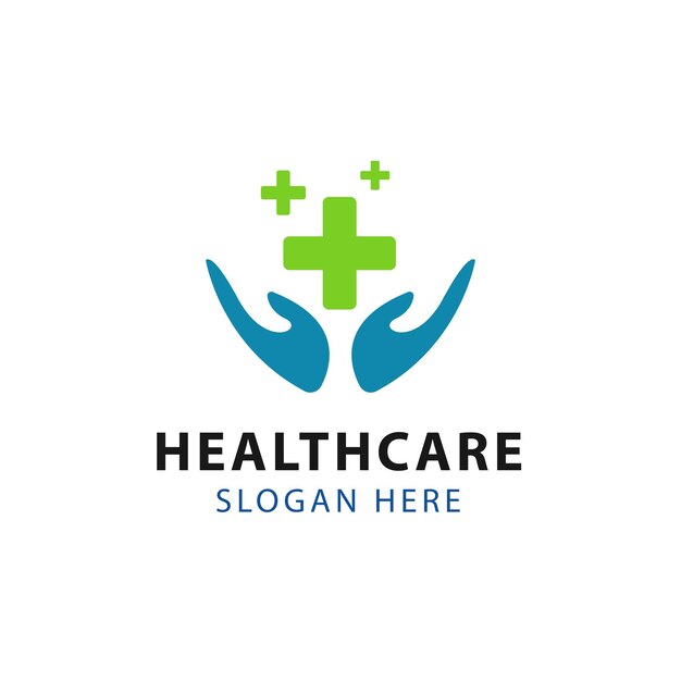ベクトル 医療業界の病院のロゴのための2つの手の願いと緑の十字架の医療ロゴ