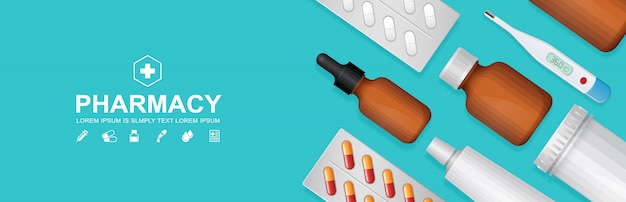 Healthcare and medical bottles set banner templaet