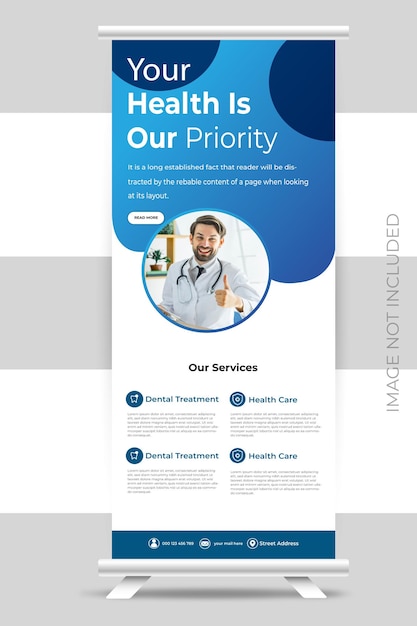 Vector healthcare and medical care roll up stand banner template design