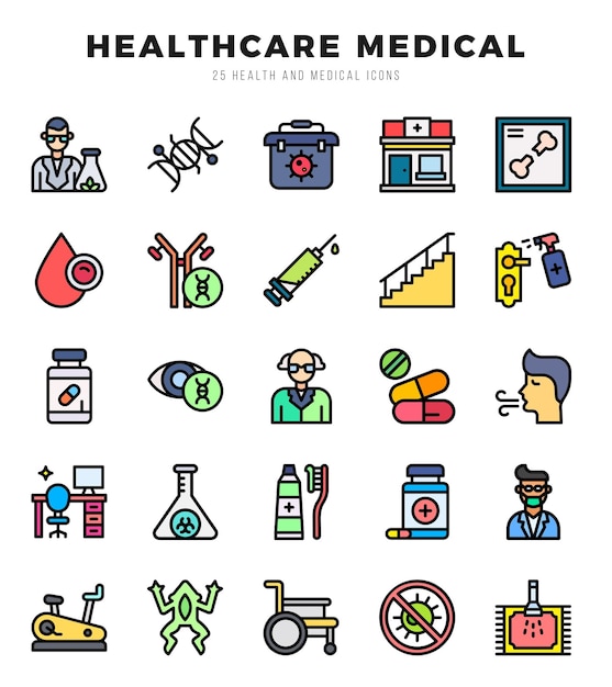 Vettore pack di icone healthcare medical per la presentazione mobile del tuo sito web e il design del logo