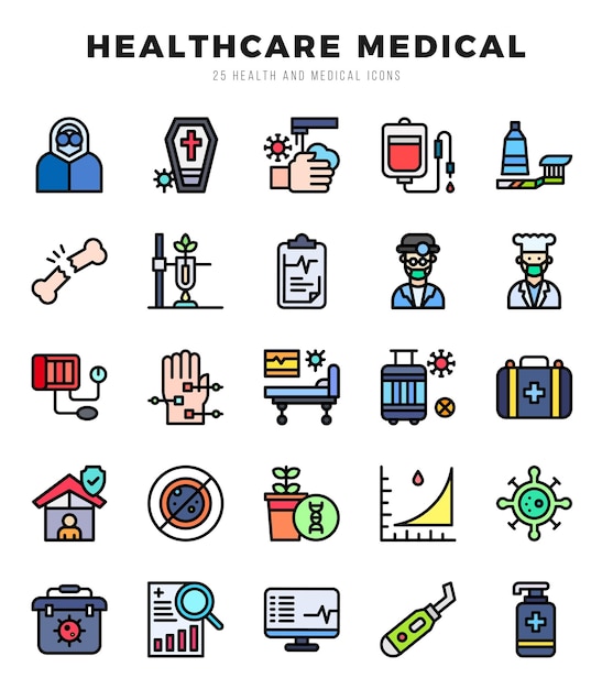 Иконы медицинской помощи Pack Lineal Color Style Векторная иллюстрация