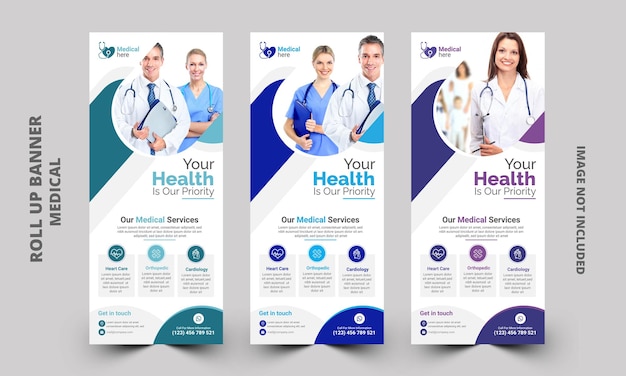 Vector healthcare and medical roll up banner design template