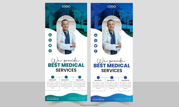 Vector healthcare medical rollup banner template with multiple color variations