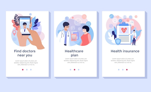 Healthcare and medical service concept illustration set perfect for banner mobile app