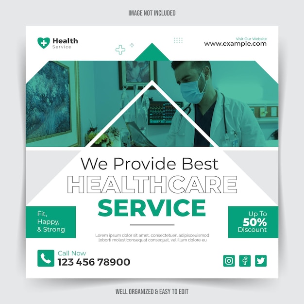 Healthcare and Medical Social Media Post Template Design Trendy Editable Square Banner