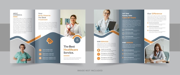 Healthcare medical treatment trifold brochure design layout