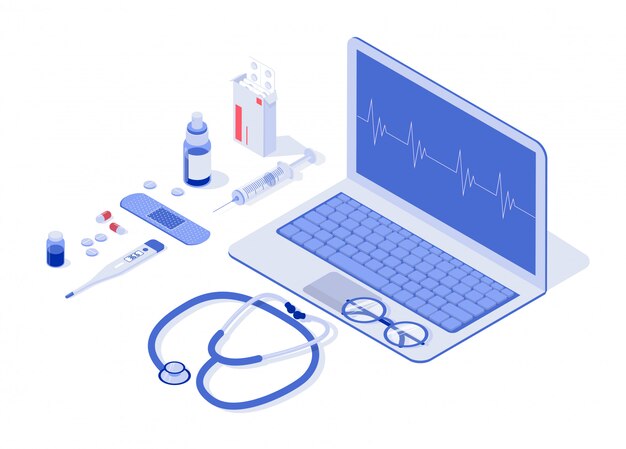 Healthcare, pharmacy and medical elements isometric