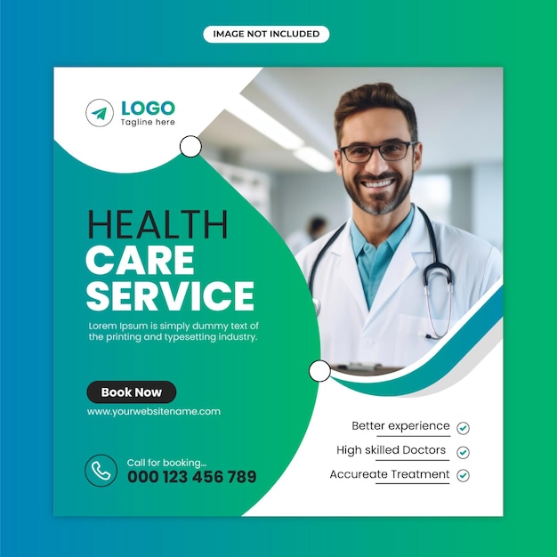 Healthcare prevention banner or square flyer with doctor theme for social media post template