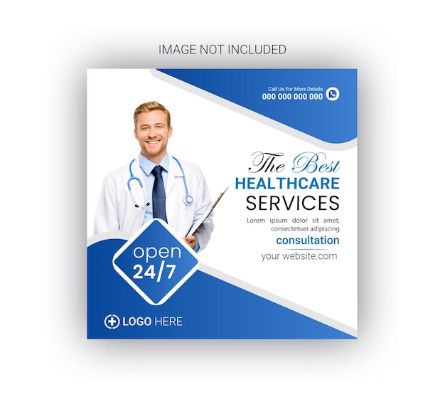 Healthcare social media post flyer en web banner sjabloon