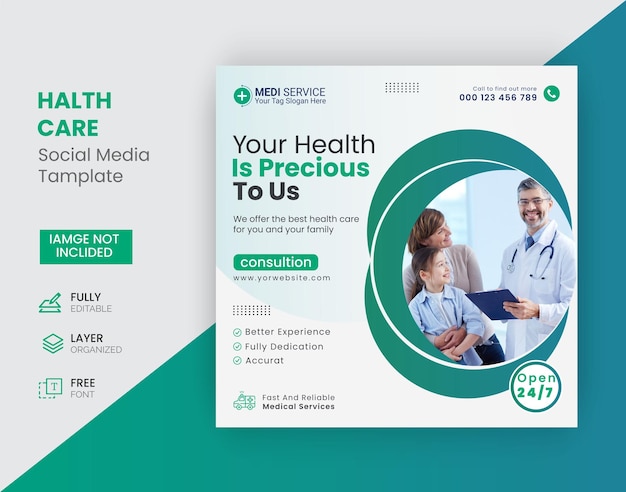 healthcare social media post flyer and web banner template