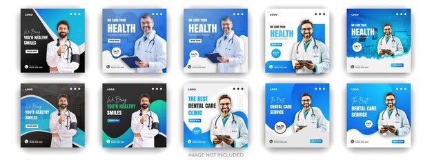 Vettore post sui social media sanitari e poster di esposizione sanitaria per il design di banner o bundle