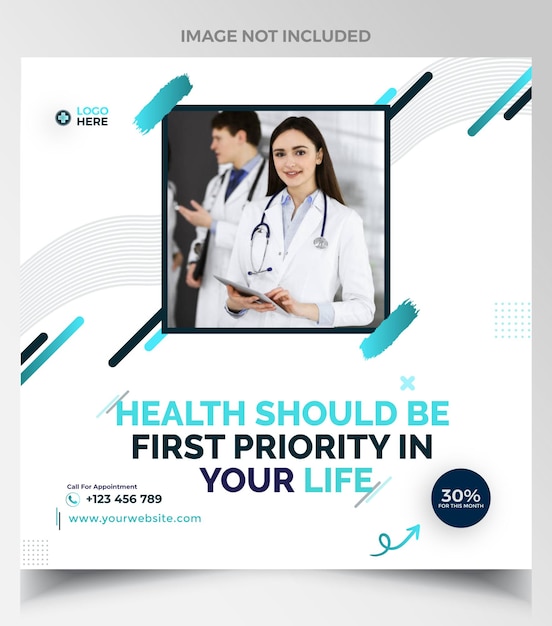 Healthcare Social media post templatepromotion square web banner for hospital and clinic