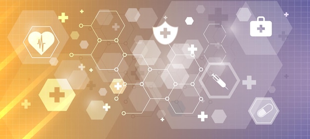 Healthcare and technology concept modern abstract background with medical symbol and hexagon pattern