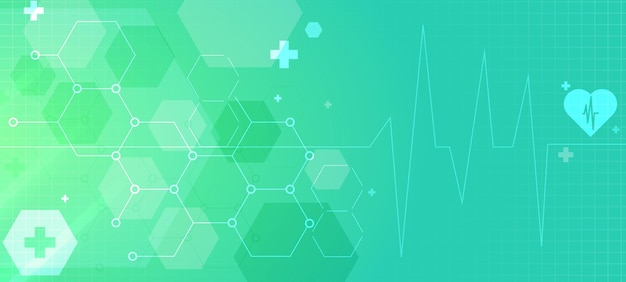 医療と技術の概念医療シンボルと六角形のパターンとモダンな抽象的な背景