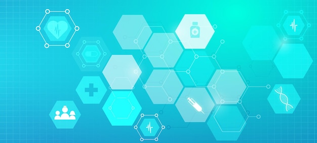 Healthcare and technology concept modern abstract background with medical symbol and hexagon pattern