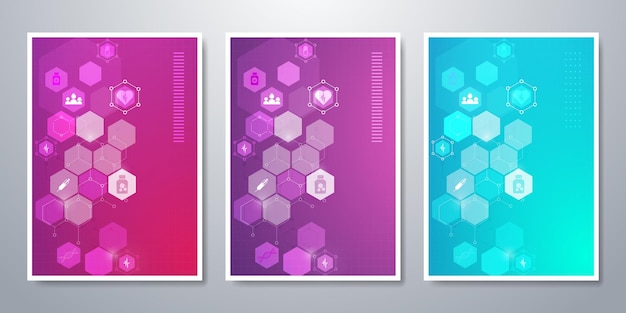 Vector healthcare and technology concept modern abstract background with medical symbol and hexagon pattern