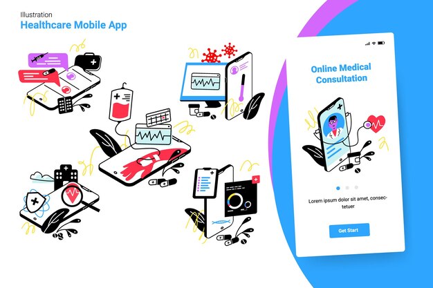 Vettore app mobile di telemedicina sanitaria e consulenza medica