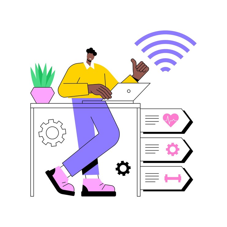 Vector healthfocused iot desks abstract concept vector illustration