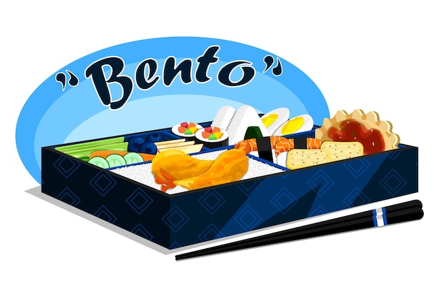 Una salutare scatola di bento con riso, verdure, frutta e spuntini di fusione asiatica