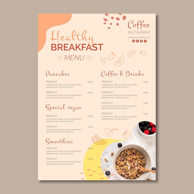 Vettore modello di menu colazione sana