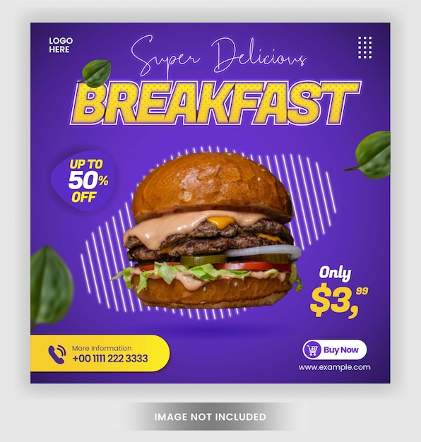 Vector healthy breakfast social media instagram posts template