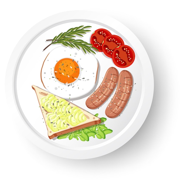 Vector healthy breakfast with bread and fried egg and meat