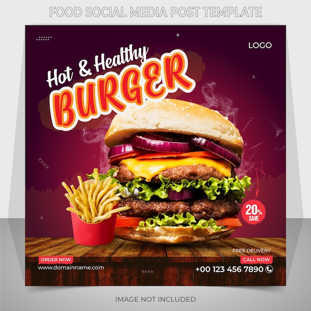 Healthy burger menu fast food or restaurant promotional food social media post design