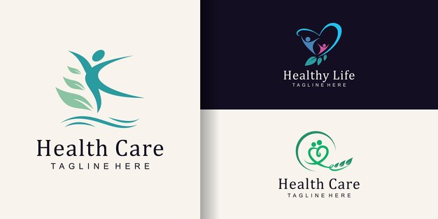 Healthy care logo design bundle with creative concept Premium Vector